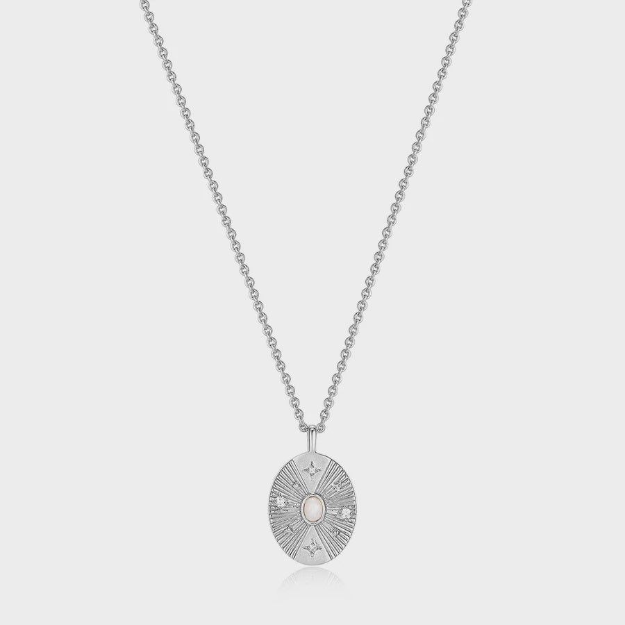 Rising Star Silver Scattered Stars Opal Disc Necklace