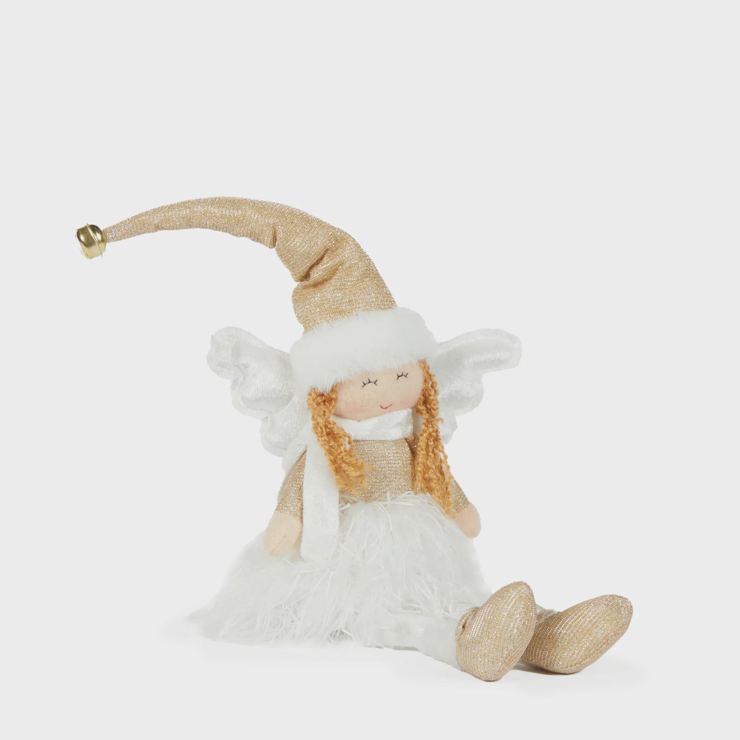 Sitting Fabric Angel - White/Gold