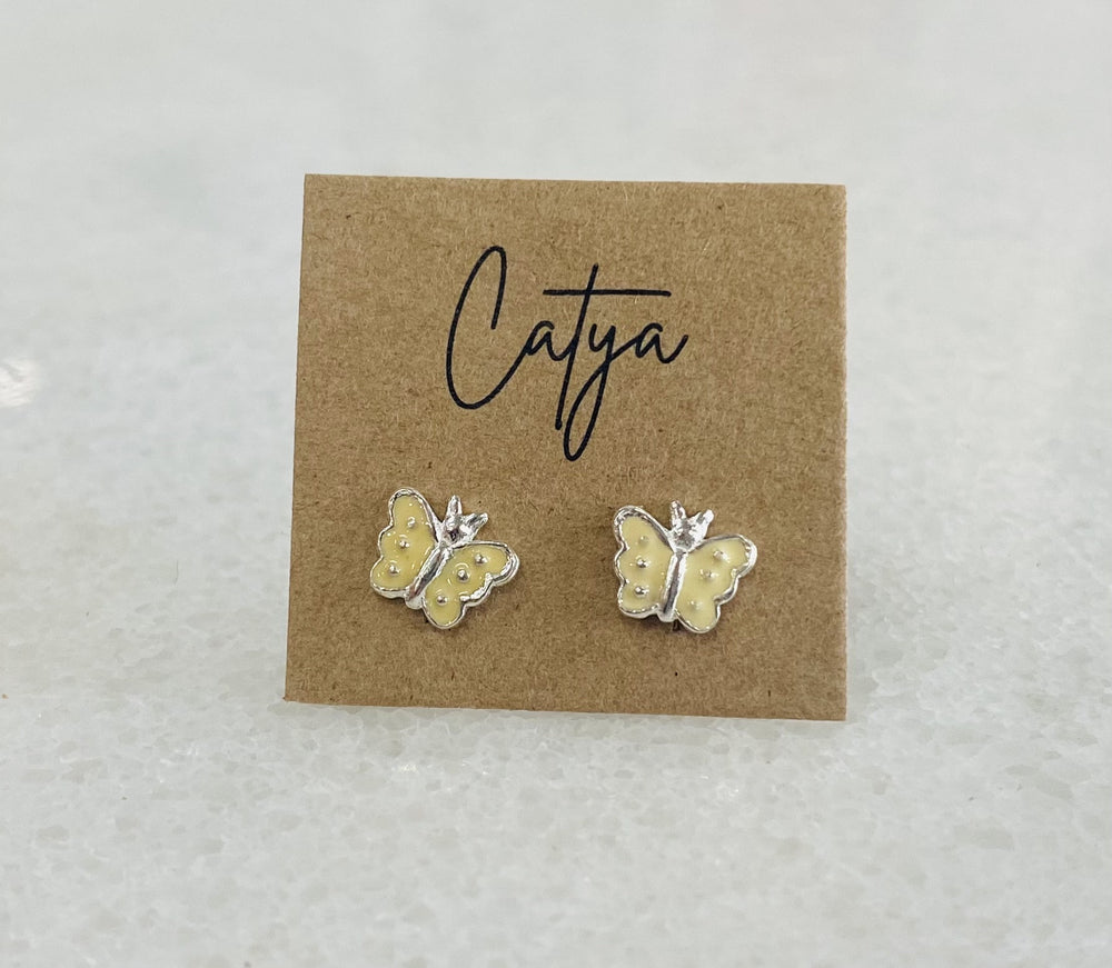 Yellow Butterfly Studs - Silver