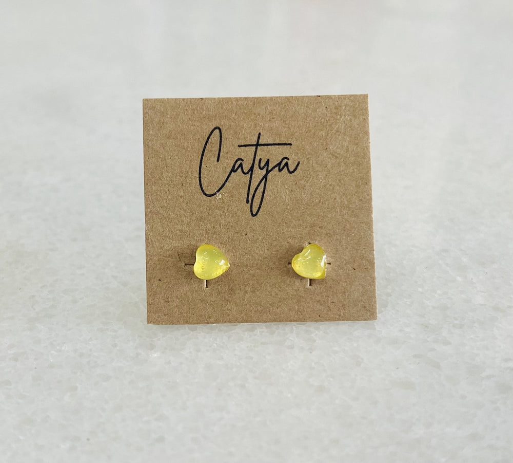 Yellow Hearts Studs - Silver