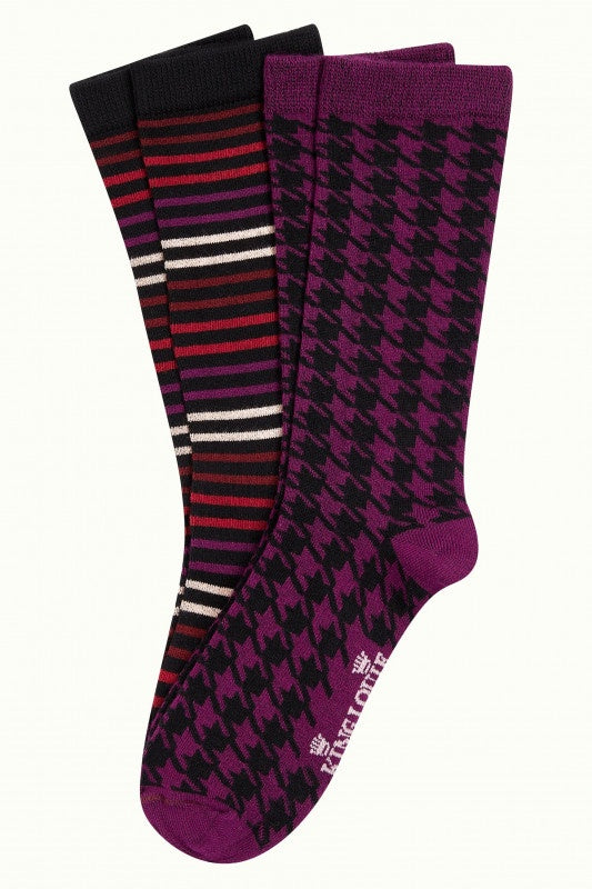 2pk Socks Pied De Poule - Caspia Purple