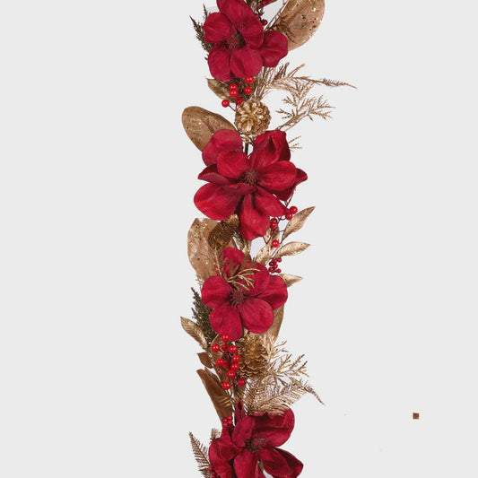 165cm Luxe Magnolia Garland - Red