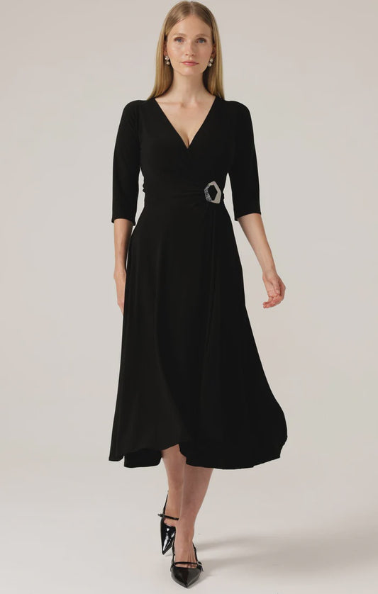 3/4  Sleeve Reverse Wrap Midi - Black