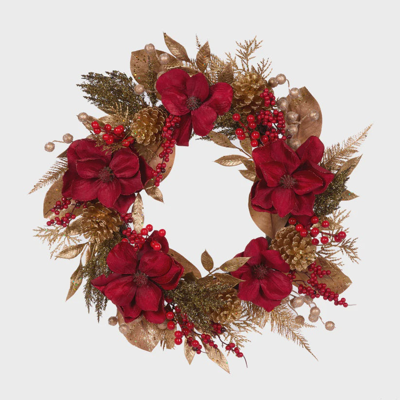 61cm Luxe Magnolia Wreath - Red