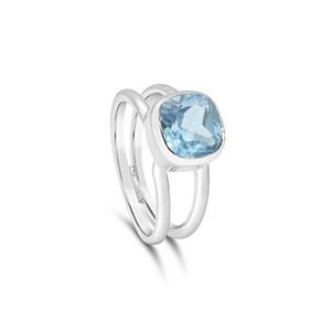 925 SS Double Band Blue Topaz Ring - Silver