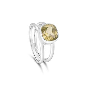 925 SS Double Band Citrine Ring - Silver