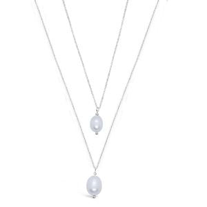 925 SS Freshwater Double Pearl Necklace - Silver