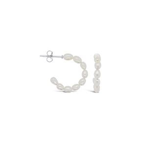 925 SS Freshwater Pearl Hoop Earrrings - Silver