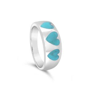 925 SS Green Turquoise Heart Band Ring - Silver