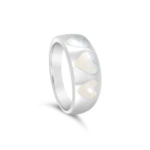 925 SS Mother Of Pearl Heart Band Ring - Silver