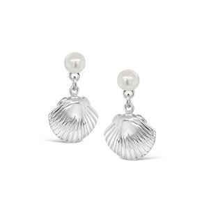 925 SS Shell with Pearl Stud Earrings - Silver