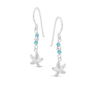 925 SS Starfish with Blue Crystal Bead Earring - Silver