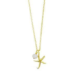 925 SS Starfish with Freshwater Pearl Necklace - Gold