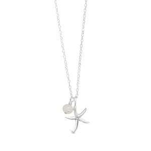 925 SS Starfish with Freshwater Pearl Necklace - Silver