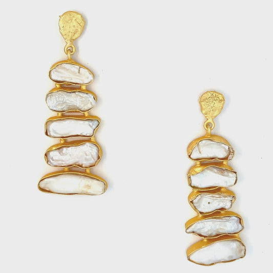 Anja Statement Earrings - Gold/Pearl