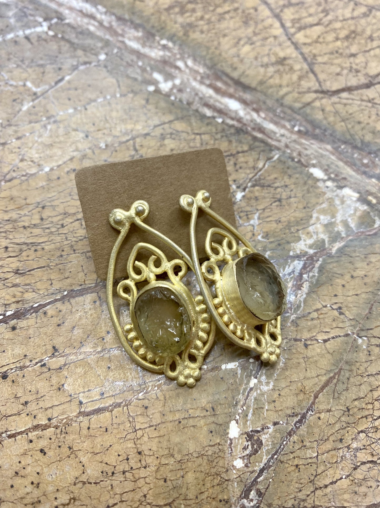 Statement Earring - Gold/Olive