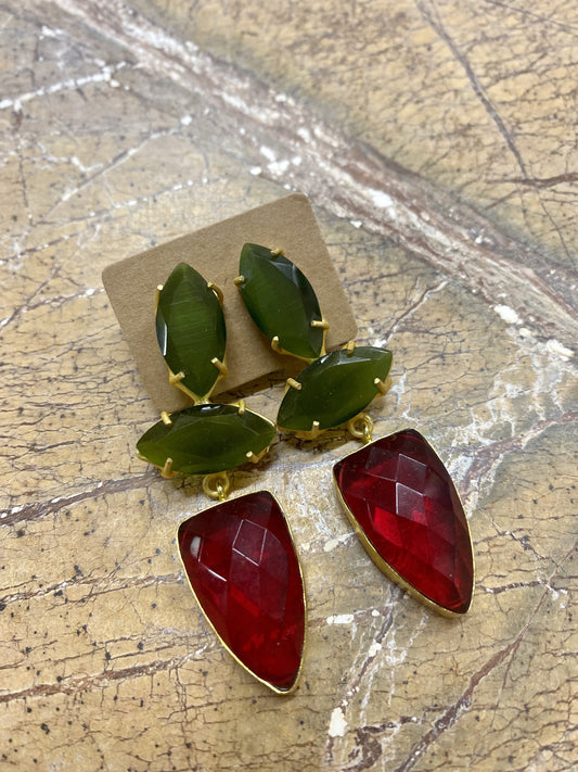 Dangle Statement Earrings - Green/Red