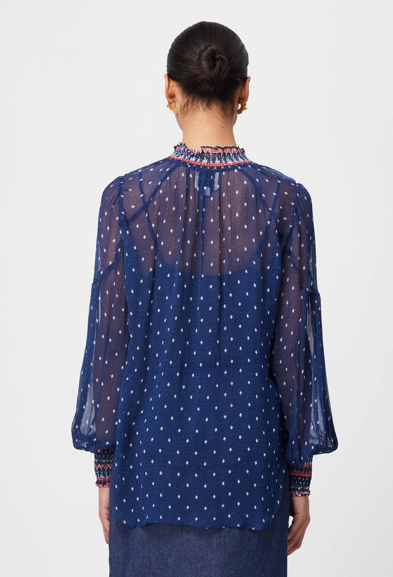 Phoenix Contrast Chiffon Blouse - Lapis Spot