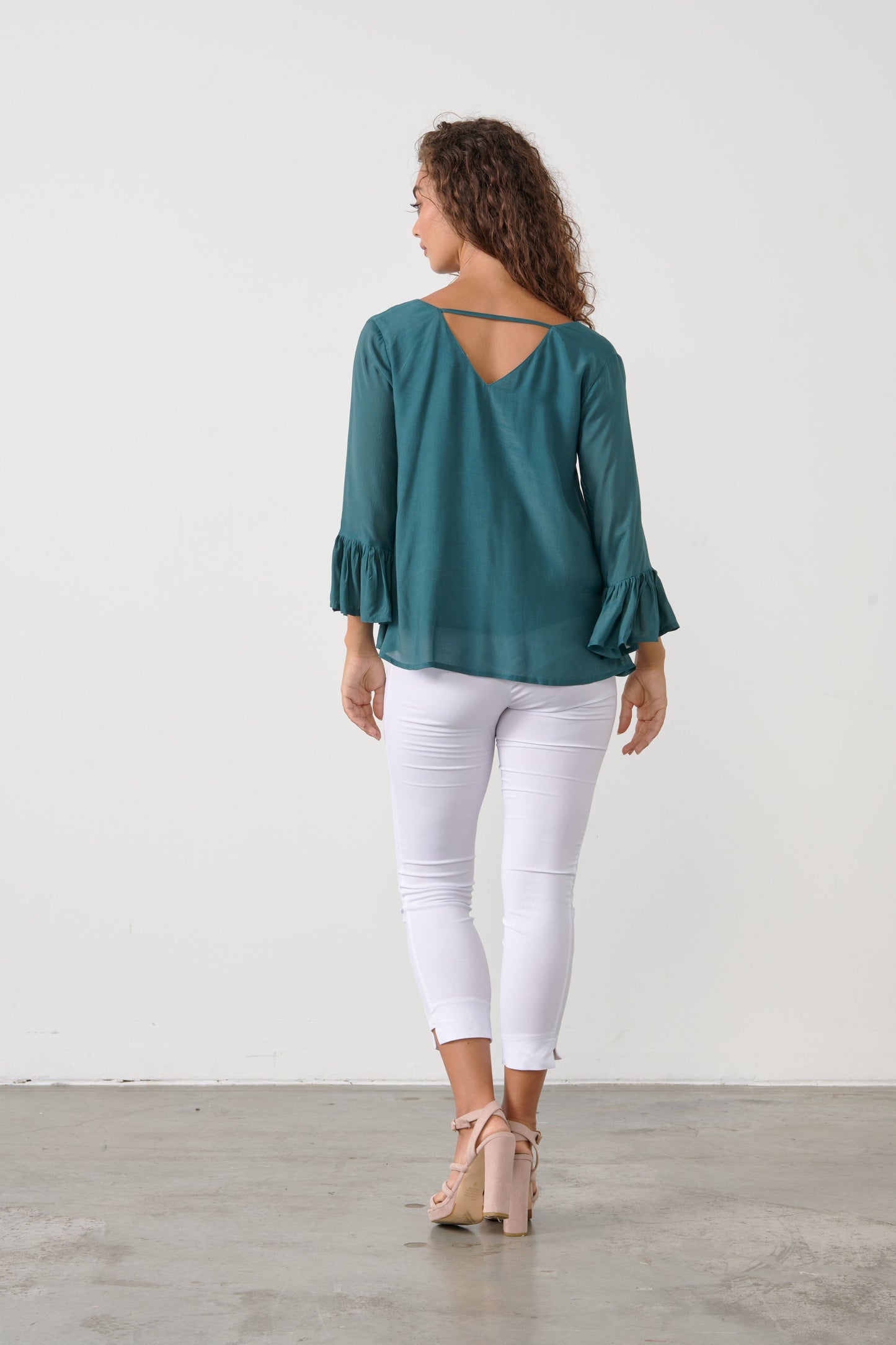 Ruffle Sleeve Blouse - Teal