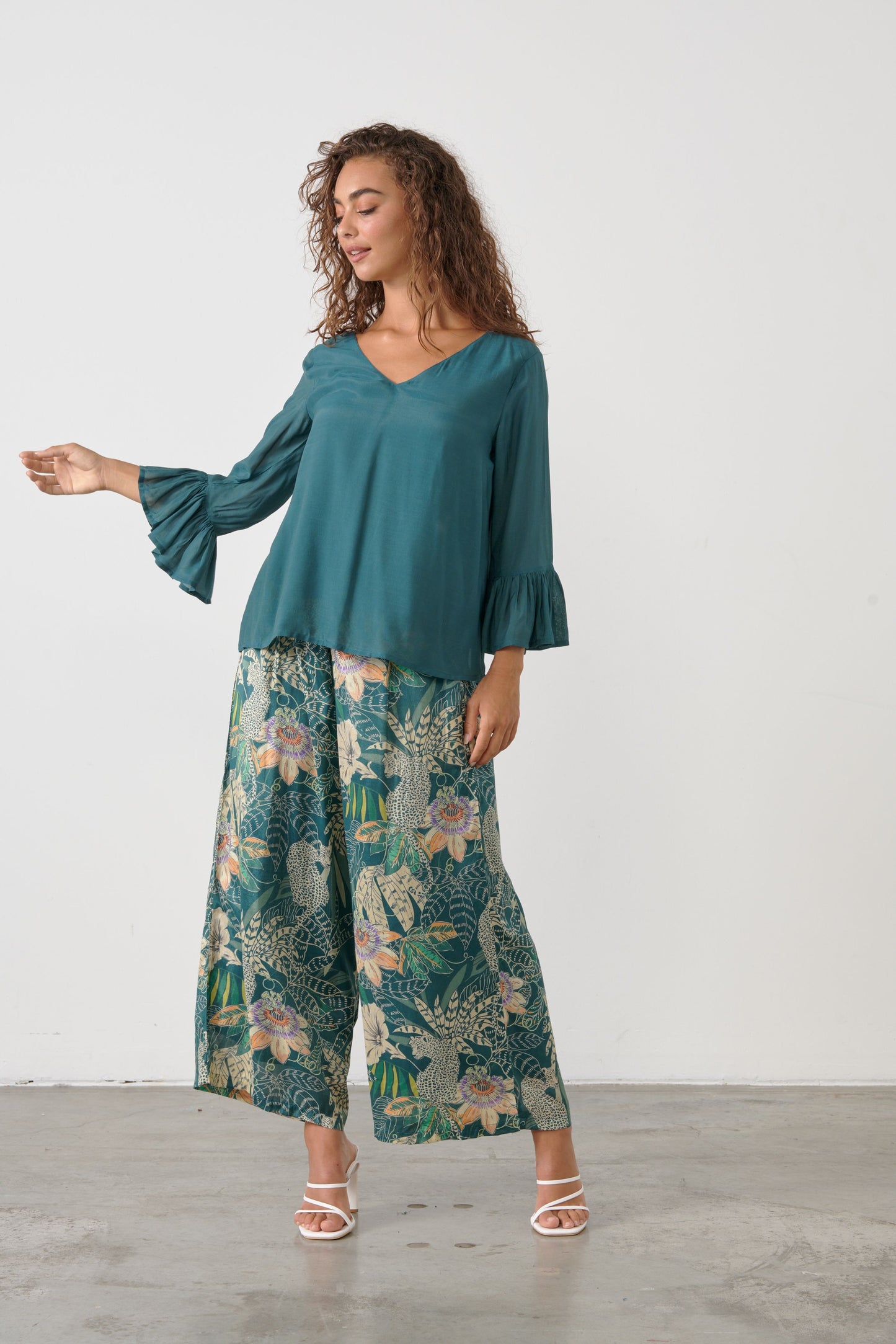 Ruffle Sleeve Blouse - Teal