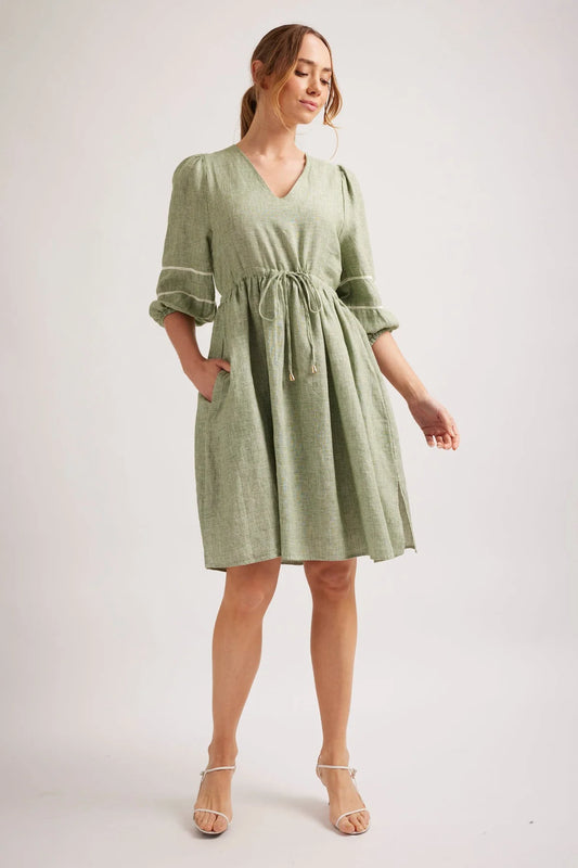 Ada Dress Houndstooth - Olive