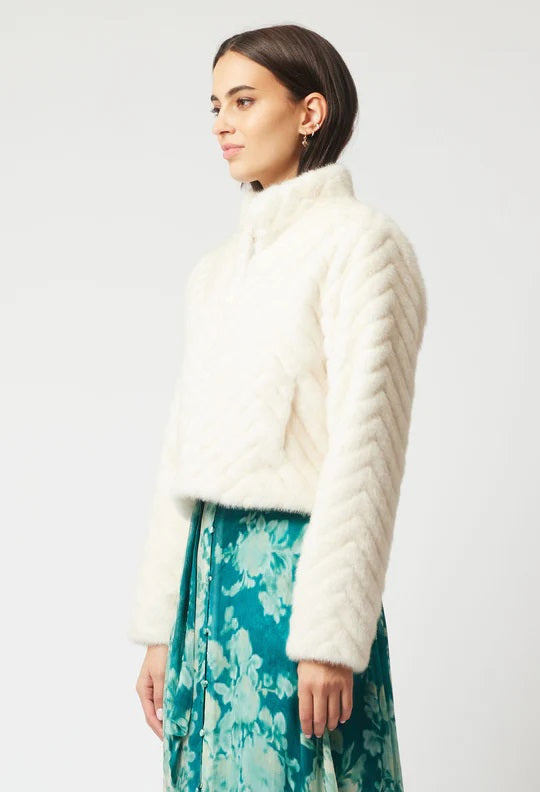 Altair Faux Fur Cropped Jacket - Porcelain