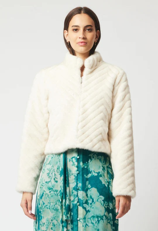 Altair Faux Fur Cropped Jacket - Porcelain