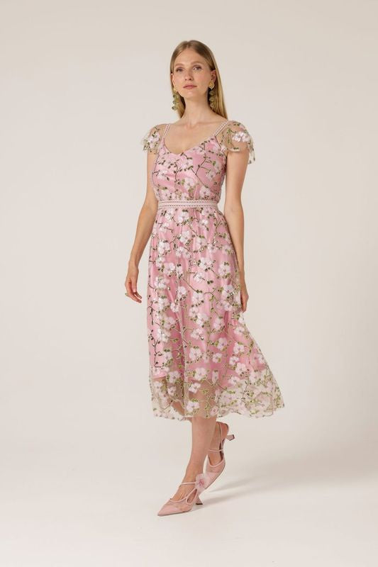 Annas Hummingbird Dress - Pink Beaded Flower