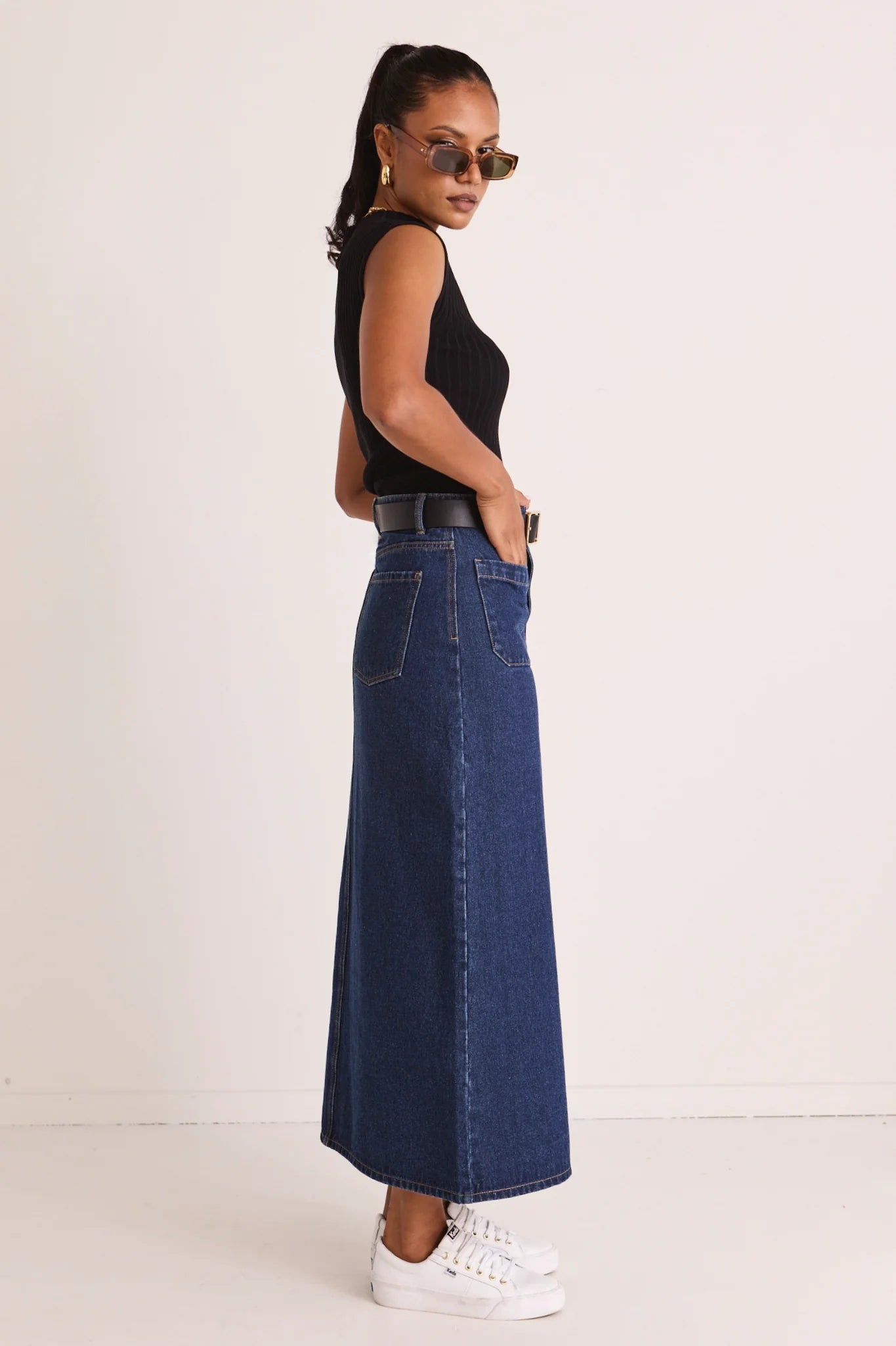 Assume Denim Maxi Skirt - Indigo