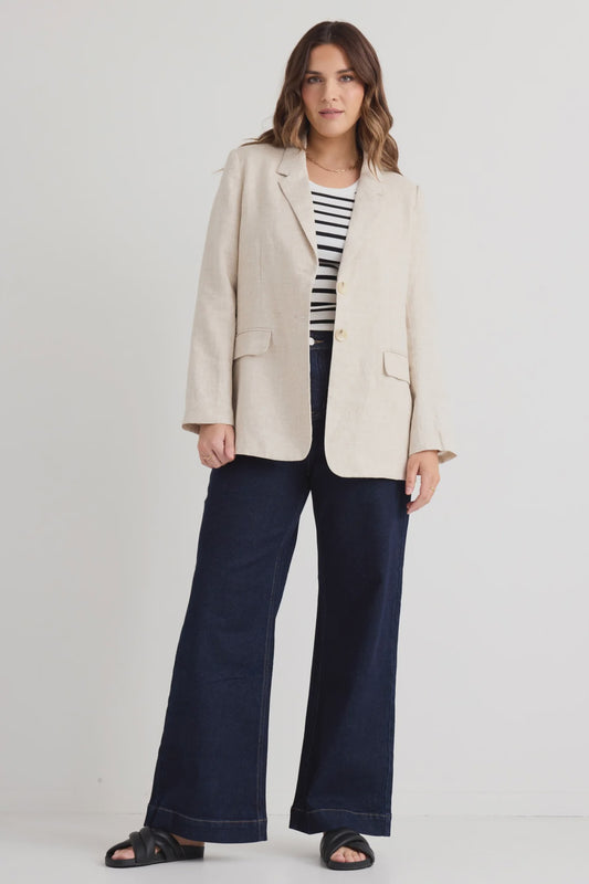 Aster Linen Single Breasted Longline Blazer - Natural