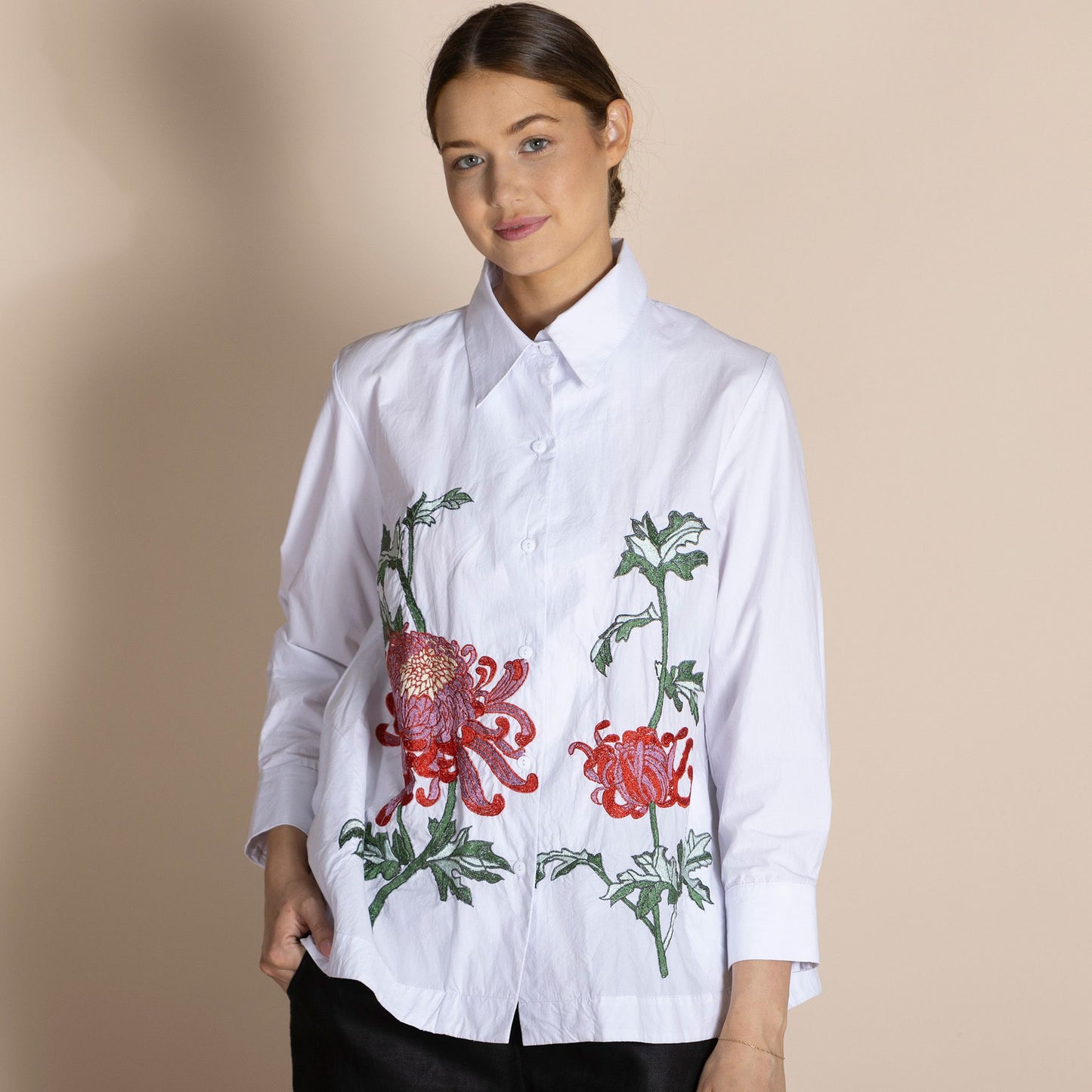 Chrysanthemum Embroidered Trapeze Shirt