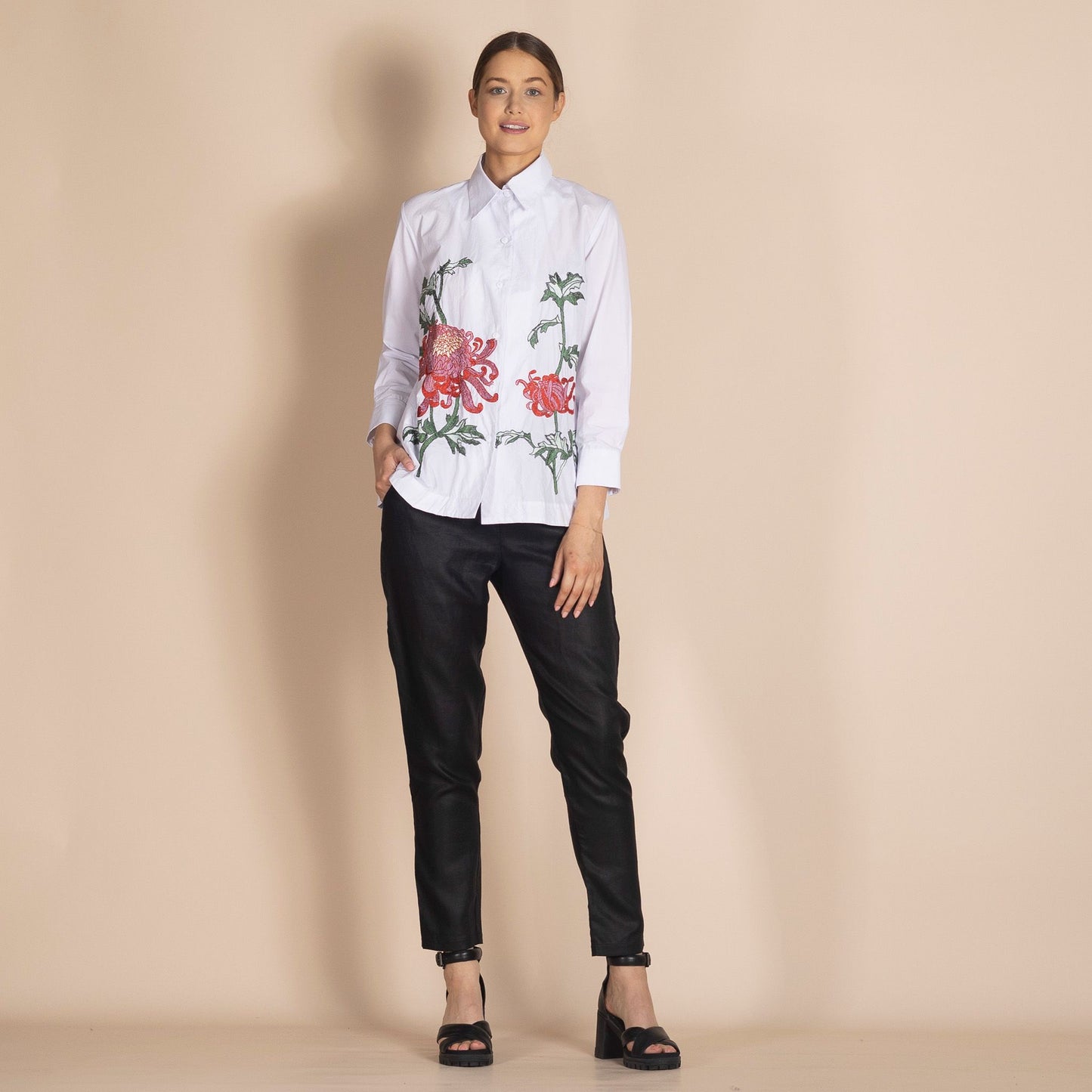 Chrysanthemum Embroidered Trapeze Shirt