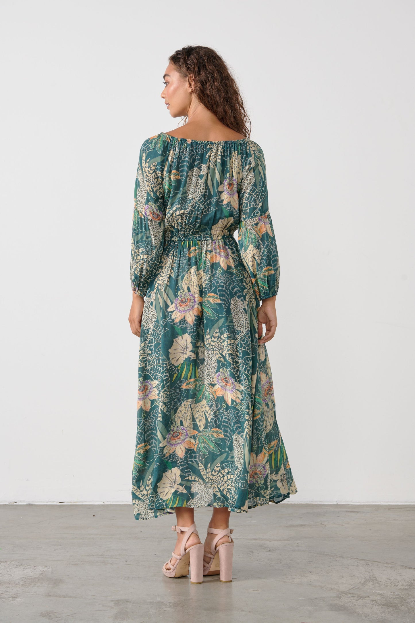 Elastic Neckline Dress - Jungle Print