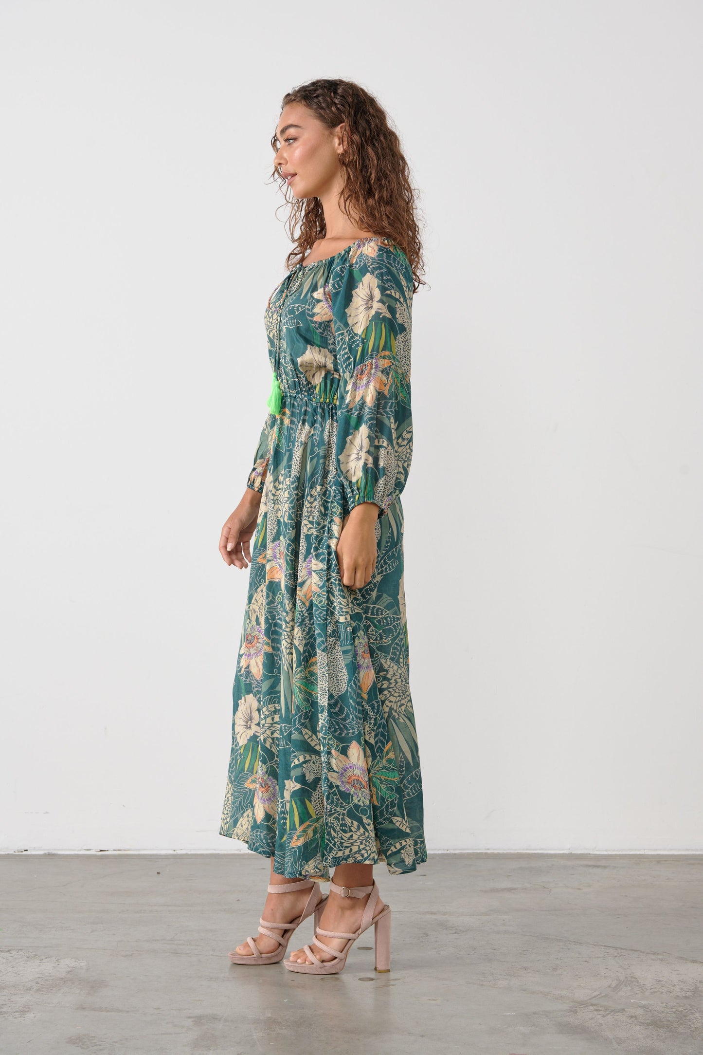 Elastic Neckline Dress - Jungle Print