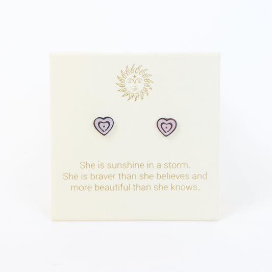 Enamel Heart Stud Earrings - Silver