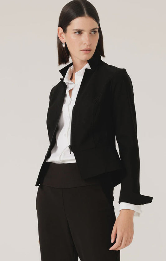 Front Zip Peplum Jacket - Black