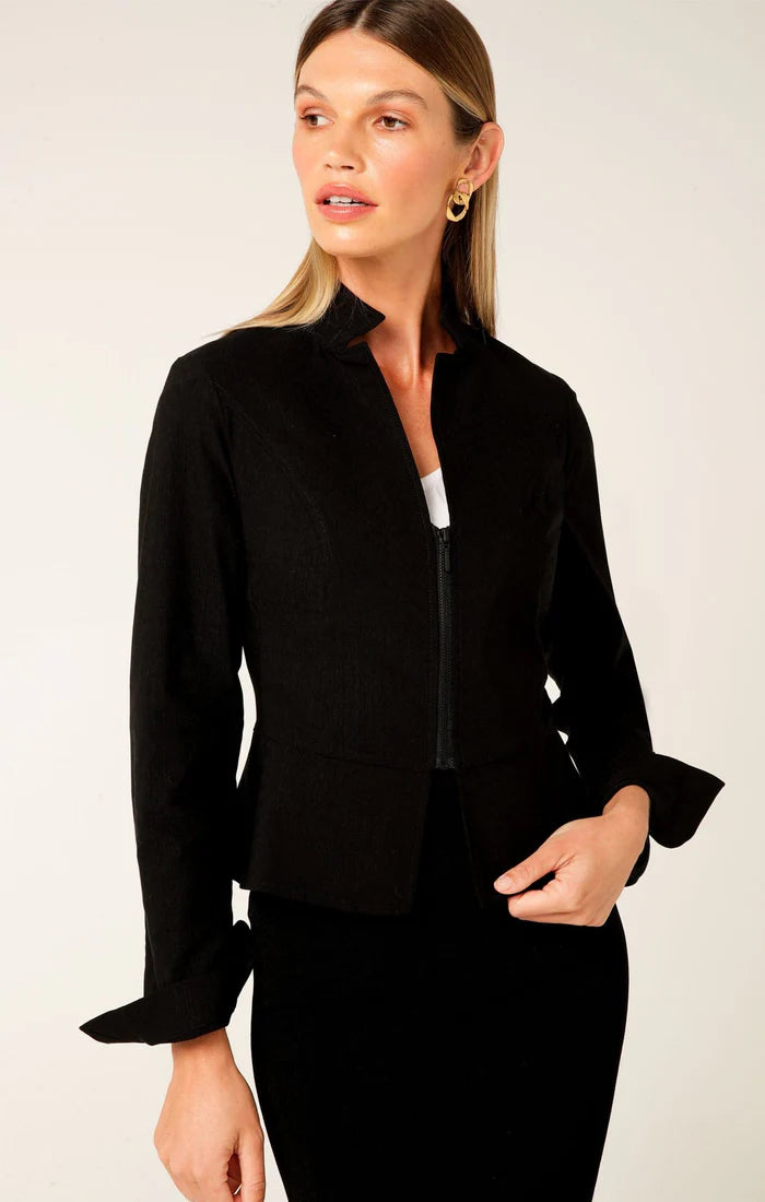 Front Zip Peplum Jacket - Black