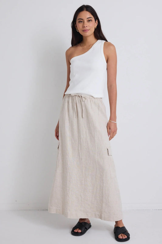 Invincible Elastic Waist Pocket Maxi Skirt - Natural