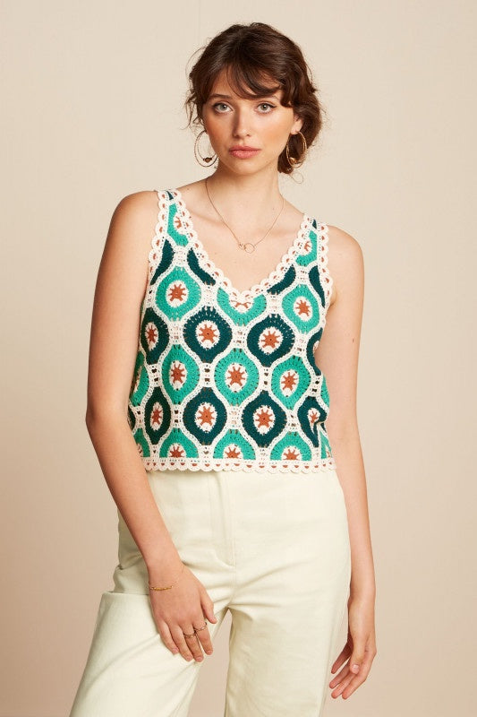 Janis Top Fray Crochet - Dragonfly Green