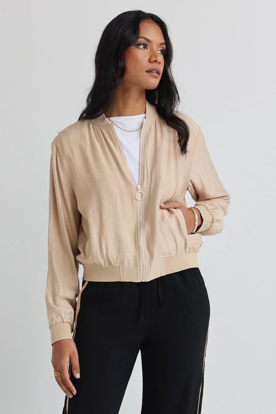 Leo Casual Bomber Jacket - Sand