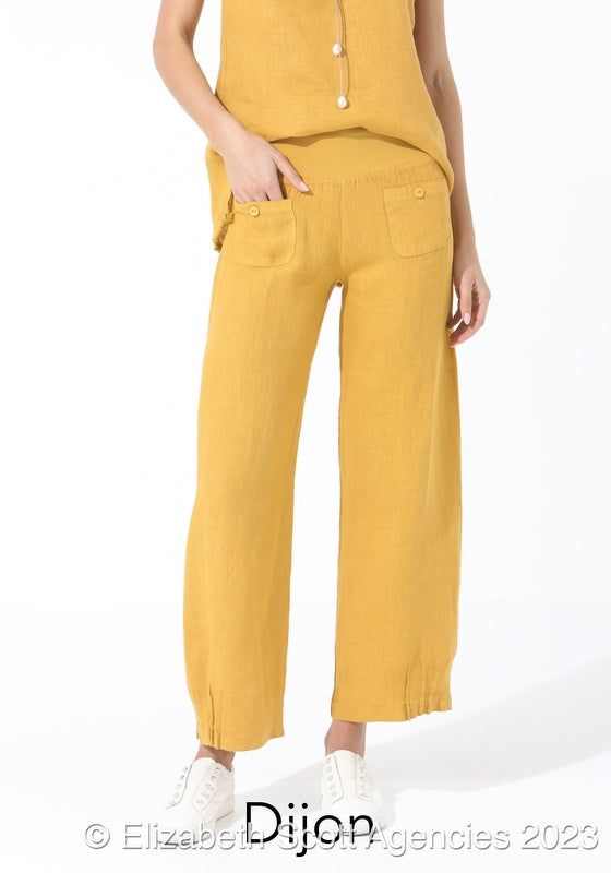 Linen Pant with Button Pockets - Dijon