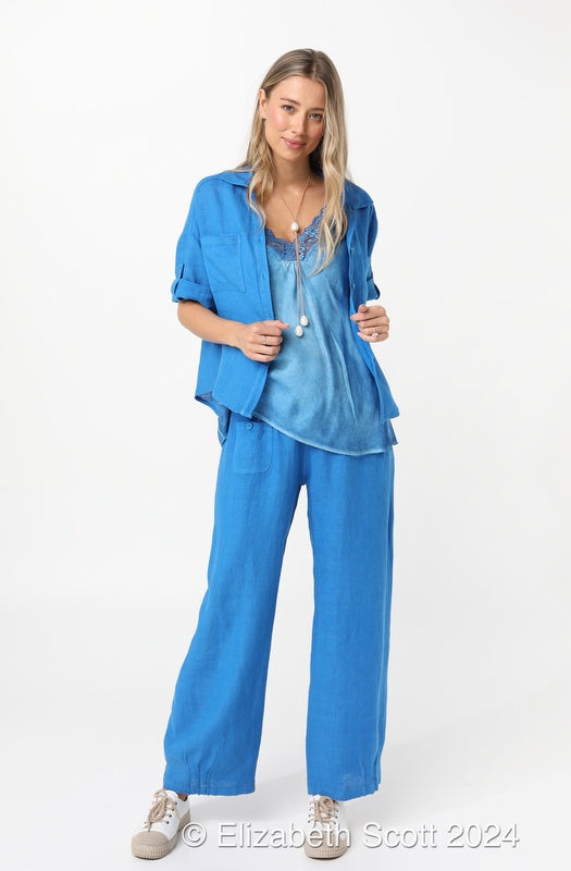 Linen Pant with Button Pockets - Sapphire