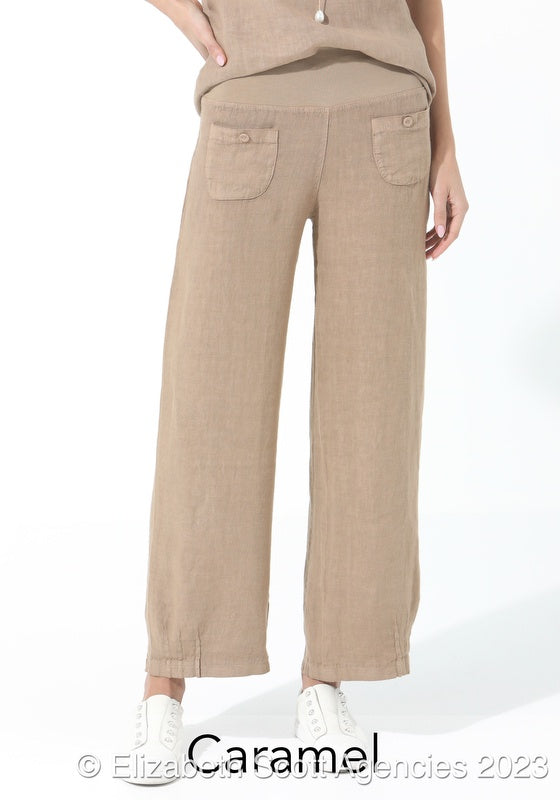 Linen Pant with Buttons - Caramel