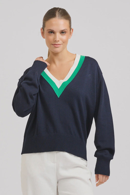 Links Sweater - French Navy/Green/Club White