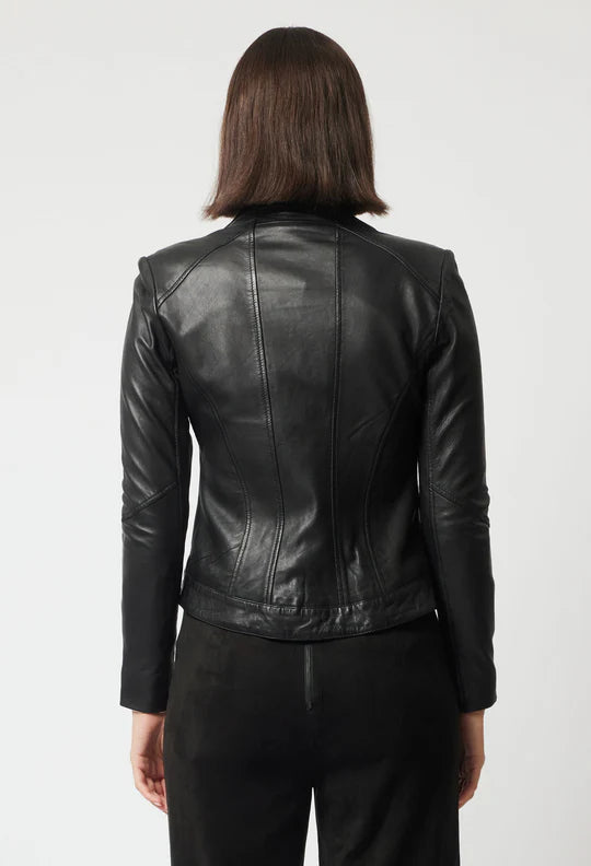 Nova Leather Curved Jacket - Black