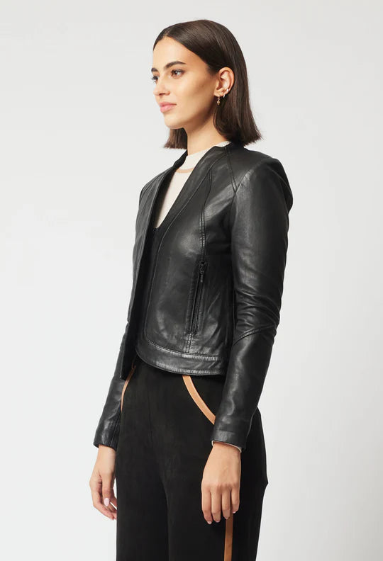 Nova Leather Curved Jacket - Black