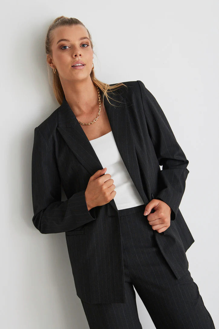 Officer Pinstripe Double Breasted Blazer - Charcoal