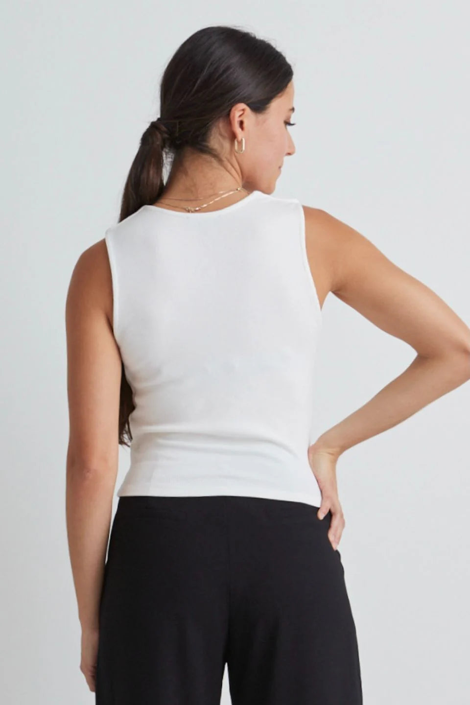 Positive Rib Square Neck Tank - Cream