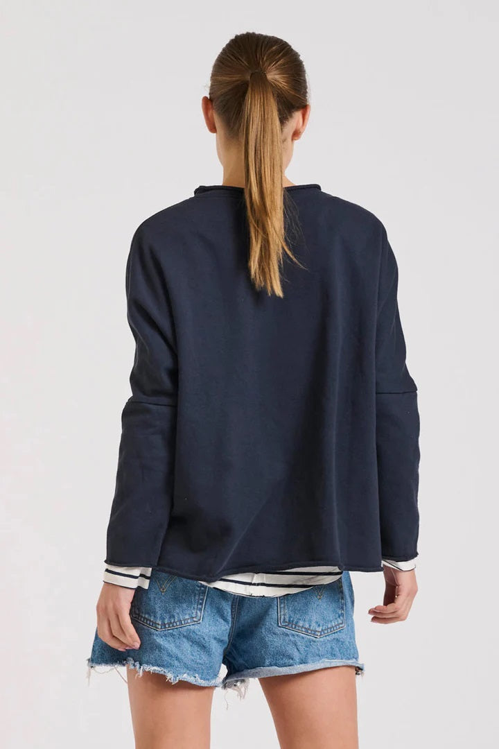 Raw Long Sleeve High-Low Sweatshirt - French Navy