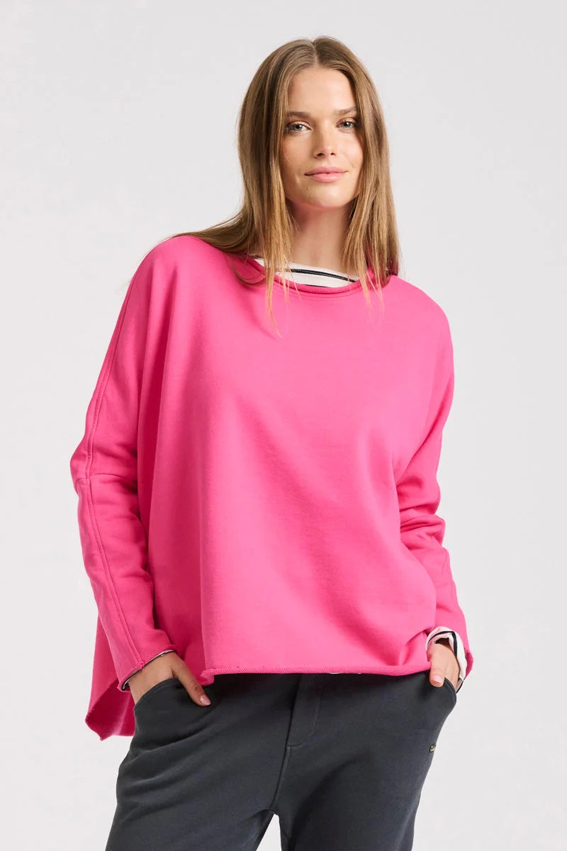 Raw Long Sleeve High-Low Sweatshirt - Fuchsia